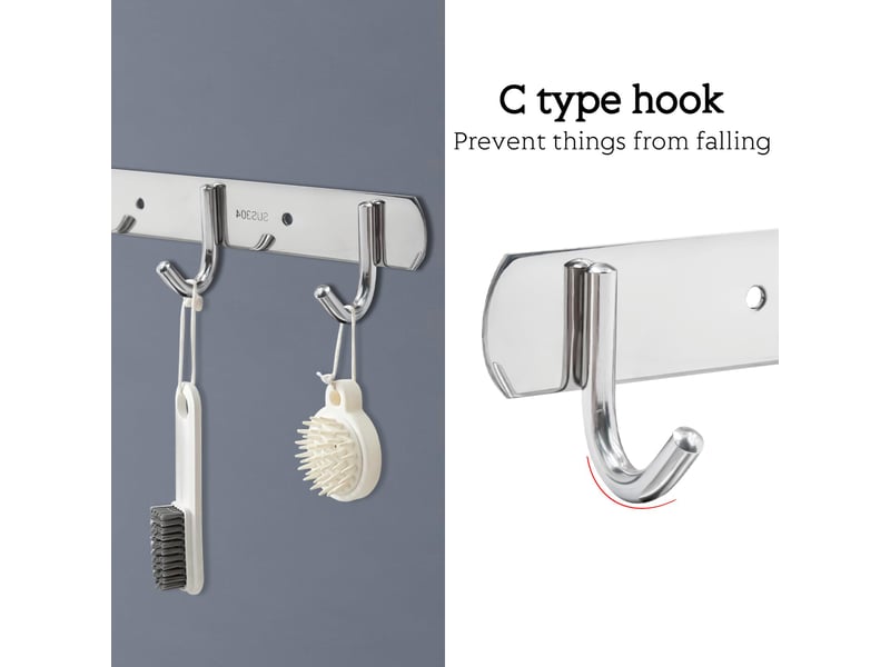 Barre de crochets inoxydable 3 antirouille – muraux pour vêtements, serviettes – idéal chambre, armoire, salle de bain, cuisine, gris - Conforama B