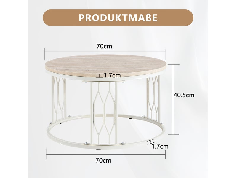  Table basse ronde 70 cm en mdf aspect bois et métal blanc, hauteur 40,5 cm  - Conforama C