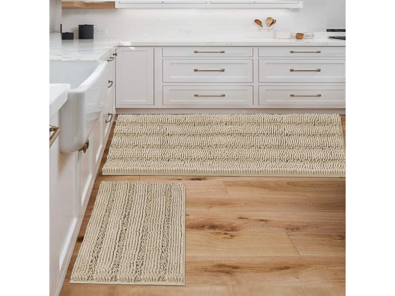  Tapis de bain blanc 43 x 61 cm + 51 x 81 cm, lot de 2, en chenille extra épaisse antidérapante  - Conforama E