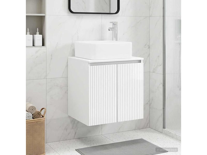 Vanité de lavabo mural, meuble de rangement blanc brillant 49.5x41x63 cm - Conforama B