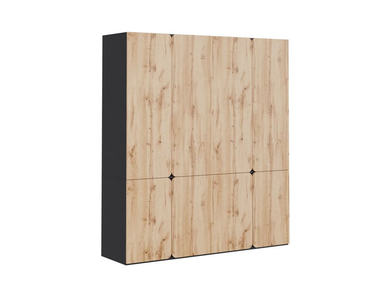  Armoire à portes battantes, 180 x 50 x 200 cm, avec 8 portes, 2 tringles et 6 tiroirs, finition chêne  - Conforama A