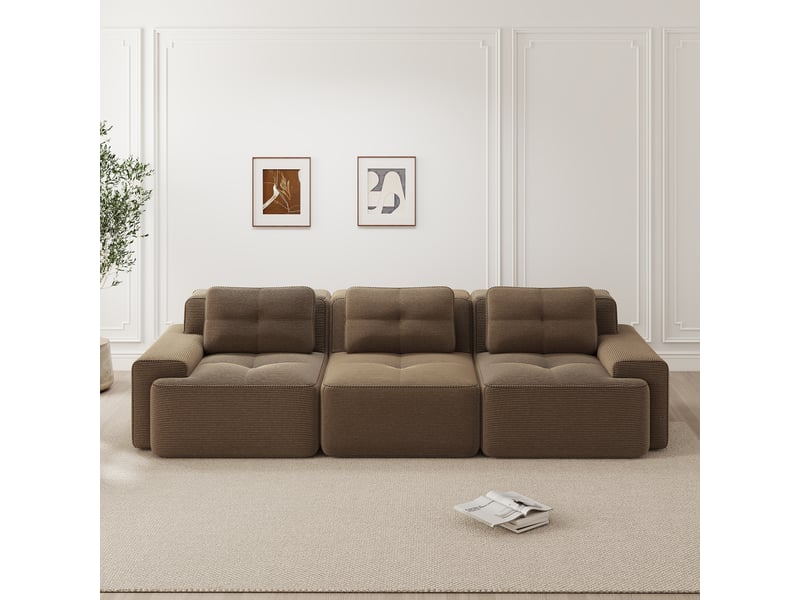  Canapé d'angle, canapé modulable – 3 places, sans cadre, sans montage, style cloud, en velours tricoté, marron  - Conforama R