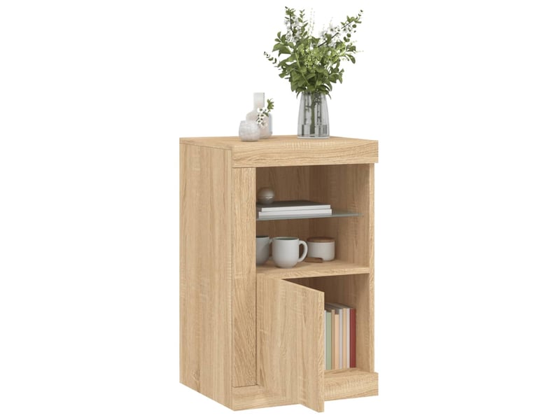  Armoires latérales et lumières led 2 pcs chêne sonoma  - Conforama D