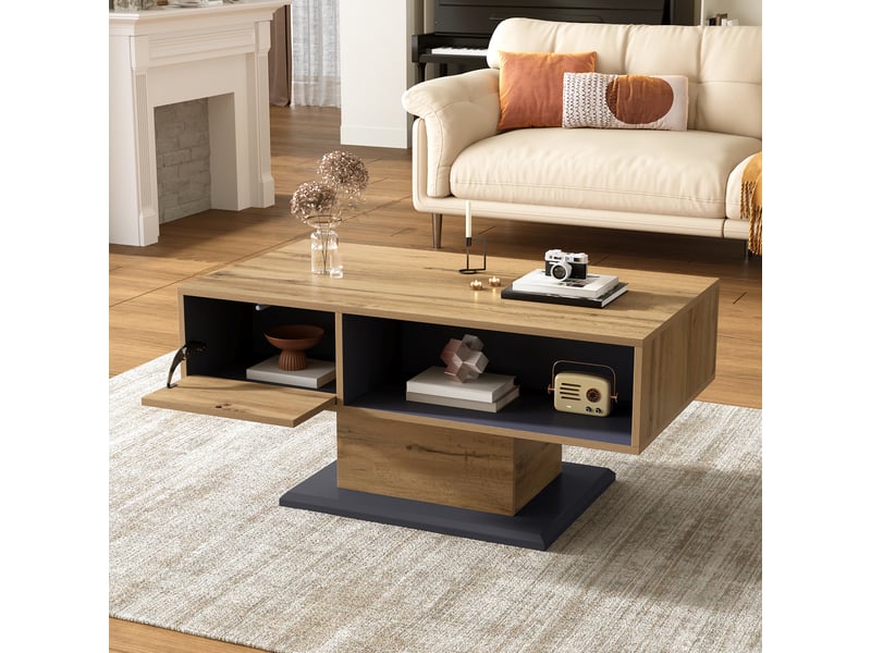 Table basse, panneau de particules, bois, panneaux texturés, style minimaliste, design moderne et fonctionnel pour salon  - Conforama B
