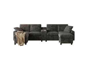Canapé droit fixe <strong>HAVRYA</strong> <strong></strong> 4 places Velours côtelé gris avec coffre de rangement