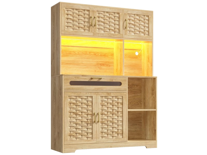  Buffet grand format 120x40x180 cm, meuble rangement cuisine avec led, usb, tiroirs, charge max 60kg, montage 60 min  - Conforama A