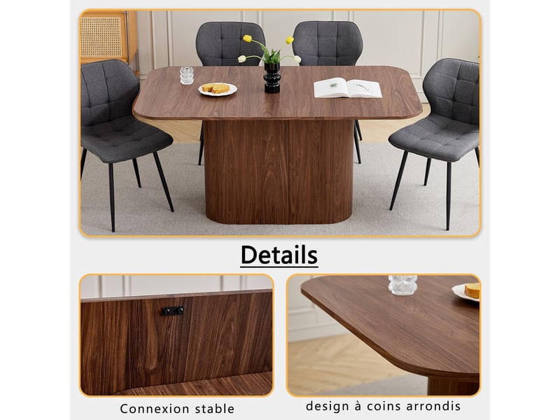  Table à manger ovale 160 cm pour 6-8 personnes – mdf couleur noyer –  style scandinave  - Conforama C