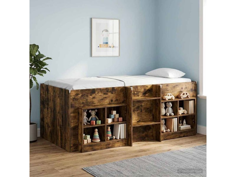 Cadre de lit élevé pour enfants - lit jeune chêne fumé 80 x 200 cm - Conforama C