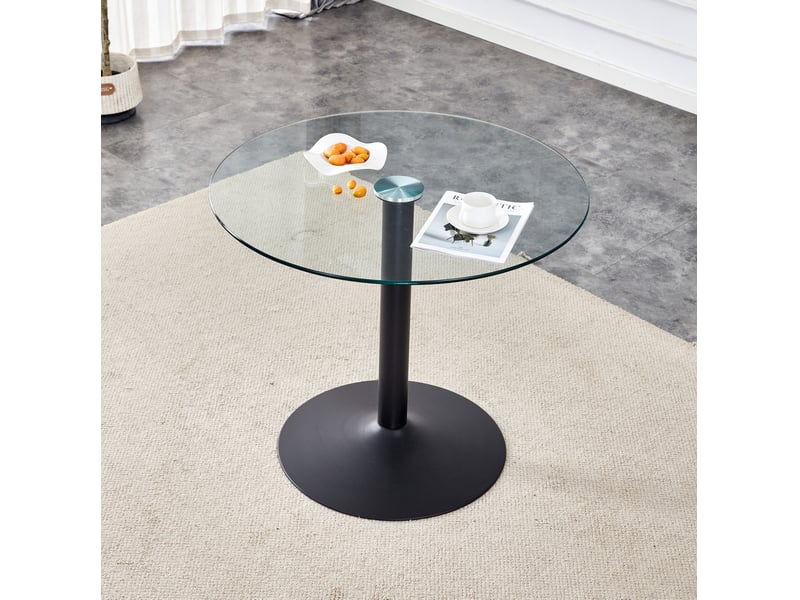  Table de bar ronde en verre trempé ø85 cm, pied métallique noir, hauteur 76 cm  - Conforama B