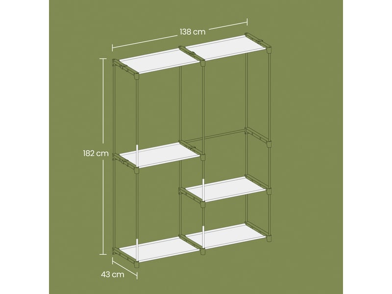  Armoire, penderie, portant à vêtements avec étagères, tringles suspendues, organisateur de rangement, pour vestiaire, chambre, 138 x 43 x 182 cm, taupe  - Conforama D