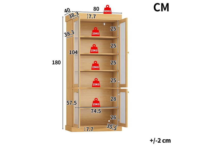  Armoire haute vitrine avec éclairage led 160 x 40 x 180 cm N620GG260604N-2 - Conforama C