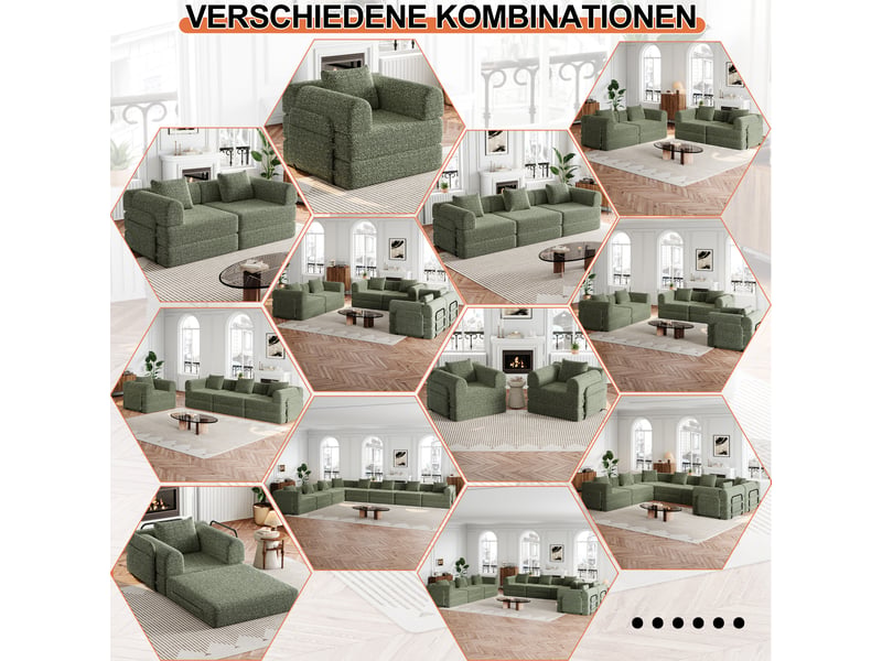  Canapé-lit convertible 2-en-1 modulable 183.8x91.4x69.8cm métal, chenille vert ABC - Conforama D