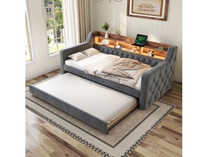 Lit gigogne 90x190 cm <strong>OKWISH</strong>  <strong></strong> coloris gris