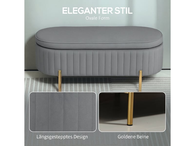  Banc coffre de rangement en tissu avec pieds en fer doré gris 108 x 44 x 43,5 cm  - Conforama E