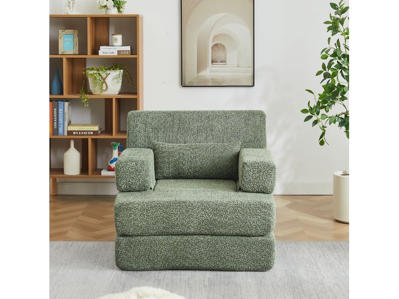  Fauteuil 2-en-1 modulable 1 place en chenille vert  - Conforama W
