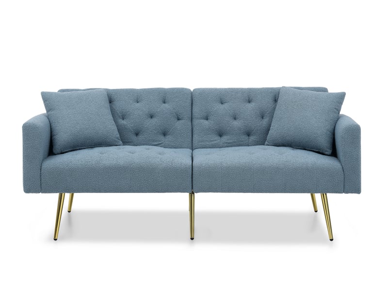 Canapé convertible 2 places 177x78x74 cm bleu, tissu bouclette, dossier réglable 3 positions moderne  - Conforama A