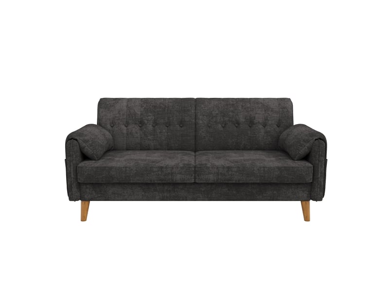 Canapé 2 places 161,5 cm en tissu chenille, assise épaisse, dossier capitonné, 2 poches latérales, pieds en bois massif, gris  - Conforama A