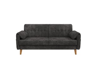 Canapé 2 places 161,5 cm en tissu chenille, assise épaisse, dossier capitonné, 2 poches latérales, pieds en bois massif, gris