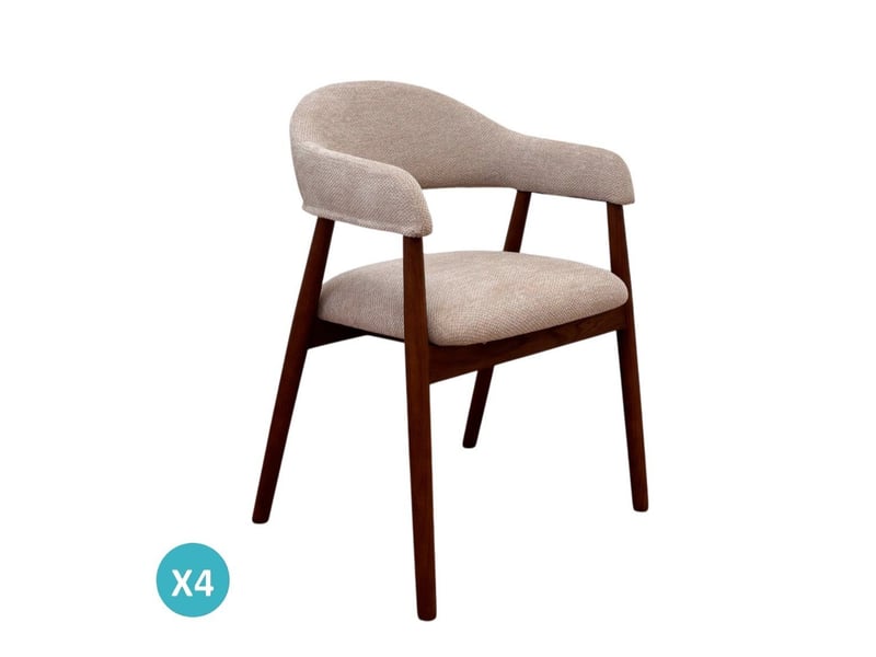  Lot de 4 fauteuils en bois de chêne noyer rembourrés en beige  - Conforama A