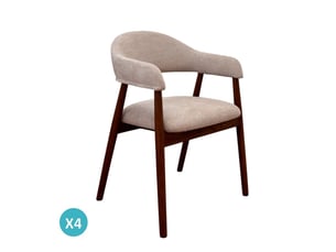 Lot de 4 fauteuils en bois de chêne noyer rembourrés en beige