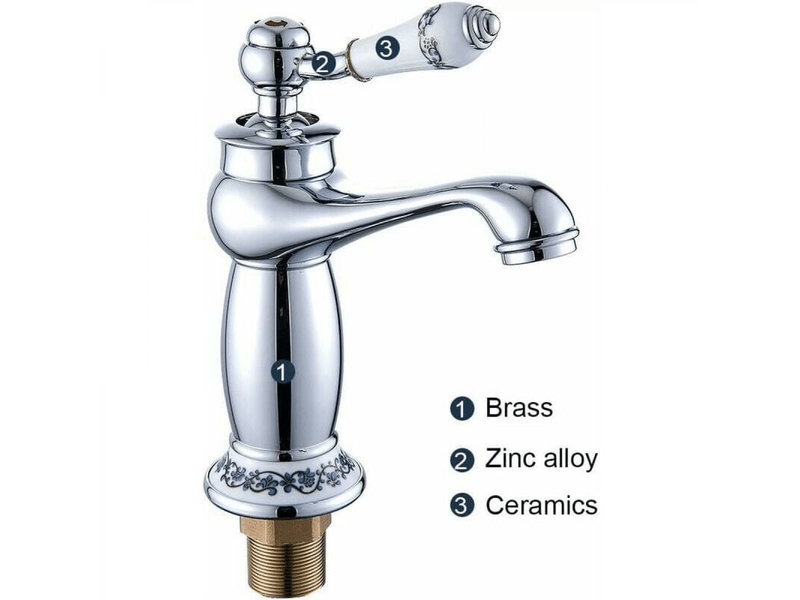  Robinet de lavabo en laiton céramique noir et blanc, alimentation en eau chaude et froide, tuyau non inclus (finition chromée)  - Conforama C