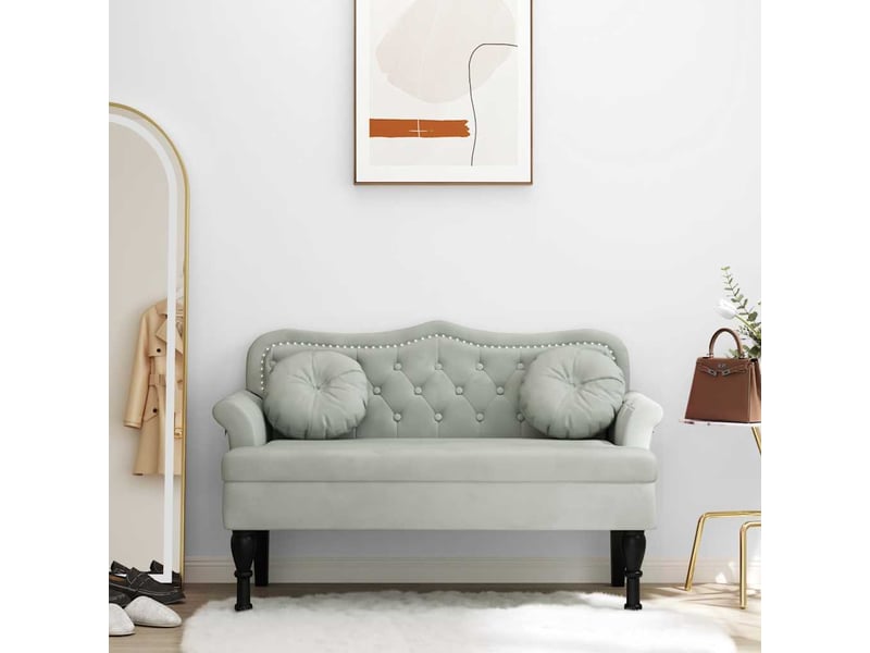  Banc salon, banc interieur avec coussins gris clair 120,5x65x75 cm velours  - Conforama B