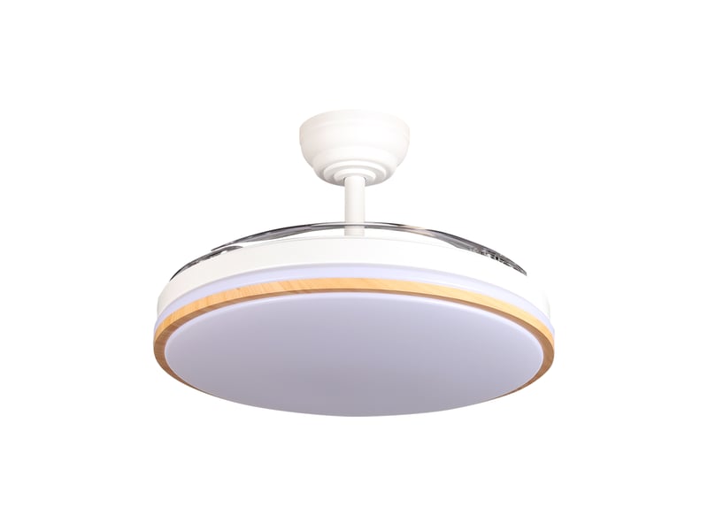 Ventilateur de plafond led rétractable yatek rubia blanc et hêtre, moteur dc 60 w, ø107 cm EL01006 - Conforama A