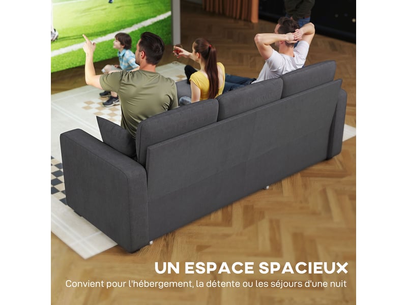  Canapé d'angle convertible en velours côtelé, canapé-lit 3 places avec rangement caché, coussins, gris, 205x135x76cm  - Conforama D