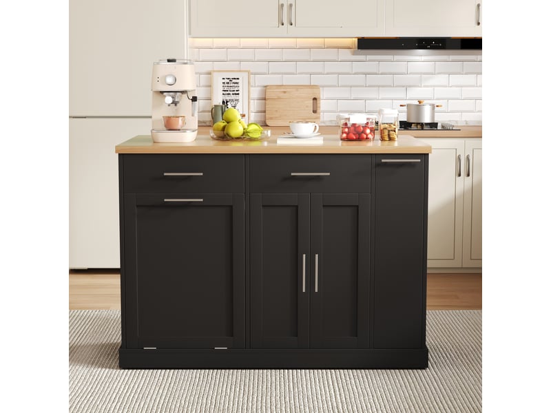  Îlot de cuisine 1 porte 2 tiroirs coloris noir mdf  - Conforama D