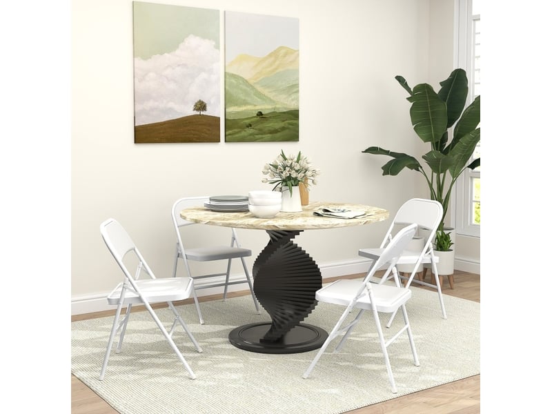  Elvmi lot de 4 chaises pliantes rembourrées en cuir régénéré blanc structure métal assise confortable dossier rembourré pliables gain de place pour salle à manger bureau à domicile réception salle d attente dimensions 45 x 46 x …  - Conforama B