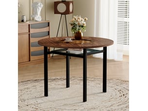 Table à manger ronde ø100 cm – marron et noir – plateau mdf avec verre de sécurité et étagère basse