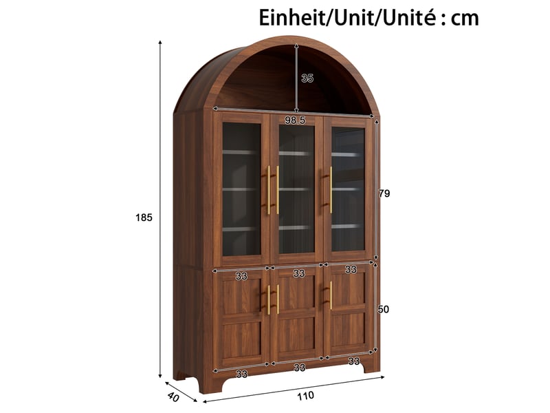 Buffet haut 3 portes vitrées et 3 portes 110x40x185 cm noyer - Conforama C