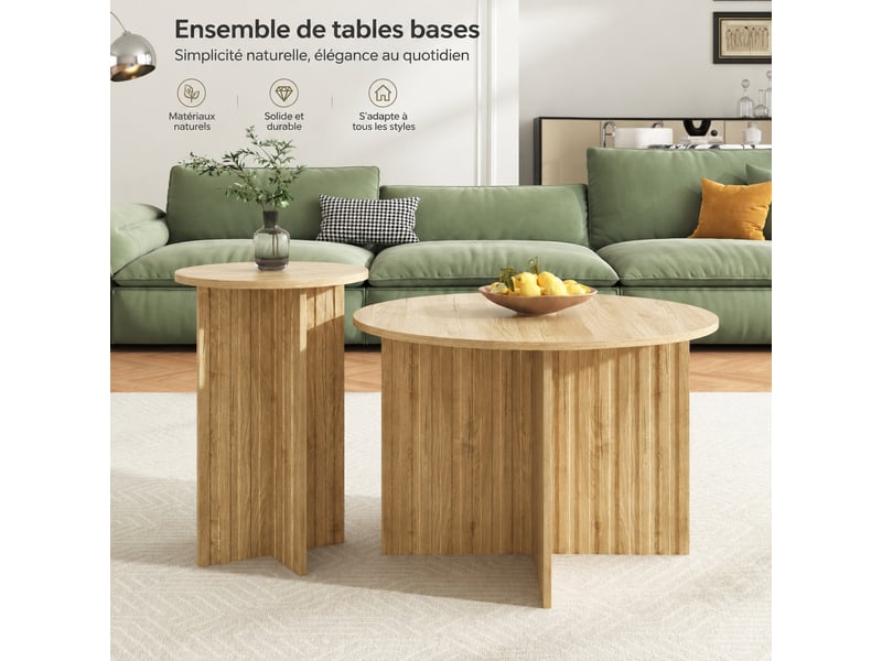  Ensemble de 2 tables basses gigognes rondes effet bois naturel, ø 76 et 40 cm  - Conforama B