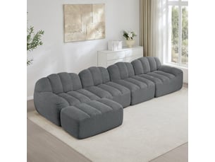 Canapé modulable, canapé 4 places – en tissu, gris, avec pouf, assise profonde, mousse haute densité