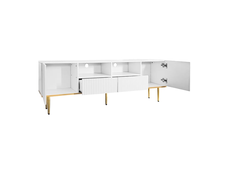 Meuble tv contemporain avec pieds dorés et cadre doré – rangements pratiques et design moderne - Conforama D