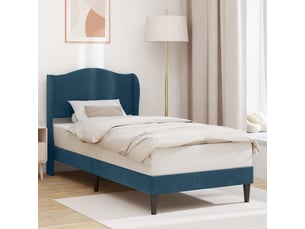 Lit adulte, lit simple, cadre de lit avec tête de lit bleu 90x200cm velours cf2346
