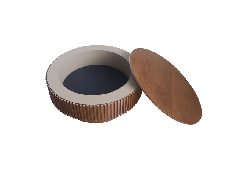  Table basse ronde 75x75x35 cm – noyer – rangement caché sous couvercle, design moderne à relief cannelé  - Conforama D