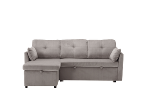 Canapé d'angle réversible convertible EVRYAE 3 places Velours côtelé gris avec coffre de rangement