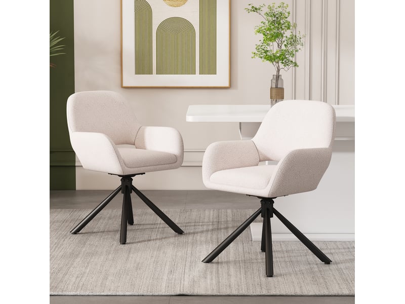  Chaise de salle à manger lot de 4, 60x60x80 cm, chaise tournante avec accoudoirs, blanc, sherpa, design  - Conforama D