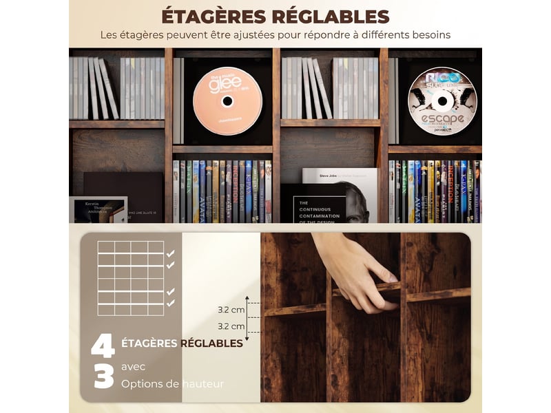  Étagère multimédia 24 compartiments 16 étagères réglables marron 89 x 20 x 130,5 cm  - Conforama E