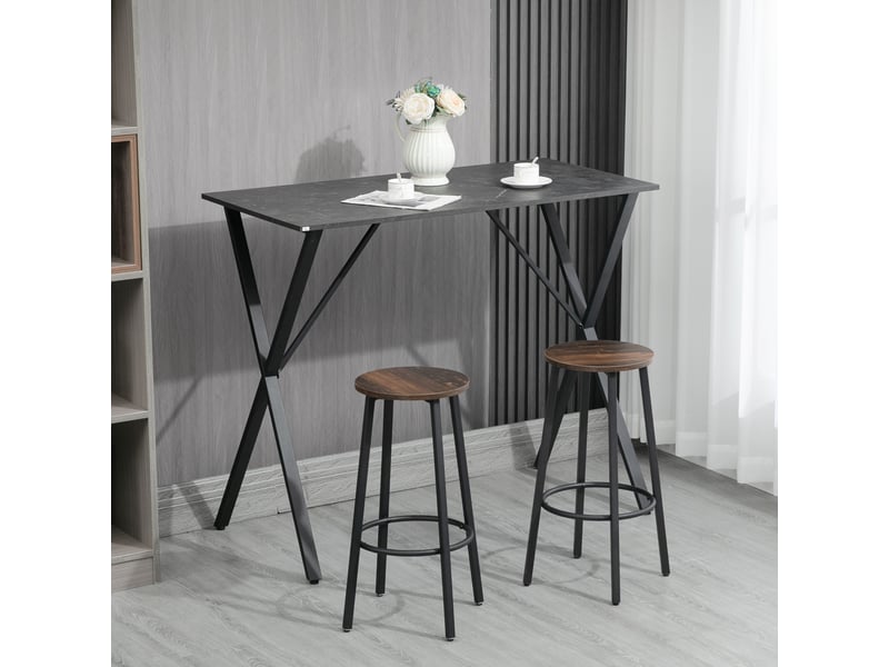 Table haute de bar style industriel effet marbre, bois et acier, 120 x 60 x 102 cm, noire  - Conforama D