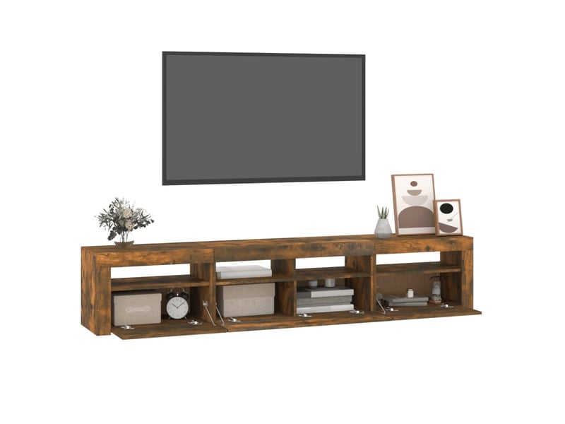  Meuble tv - banc tv - meuble de rangement avec lumières led chêne fumé 210x35x40 cm  - Conforama C