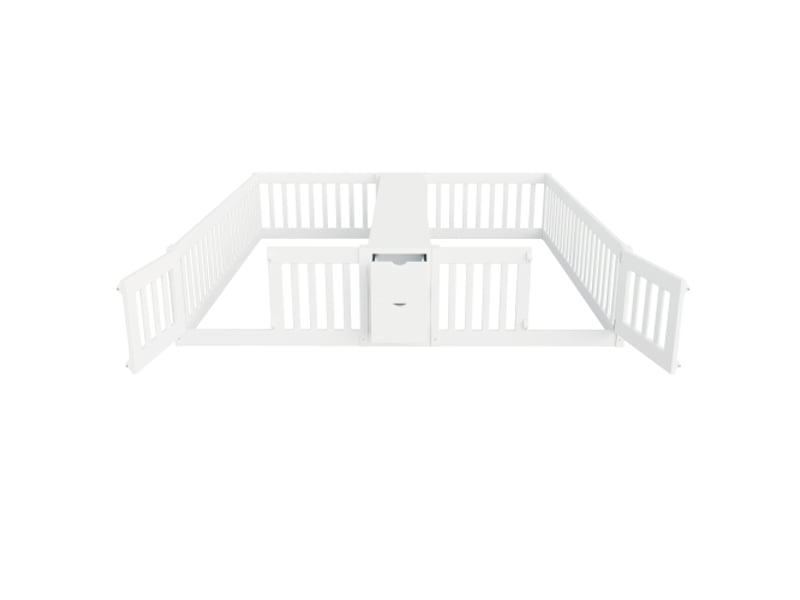 Lit enfant blanc 90x200 cm - tiroir, étagères doubles, cadre garde-corps et barres de sécurité hautes - Conforama D