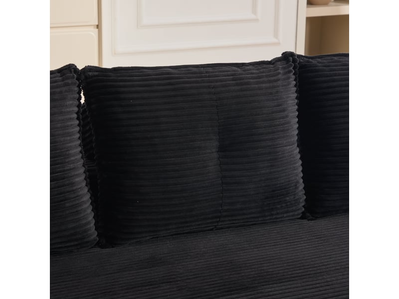  Canapé convertible 3 places en velours côtelé noir avec coffre et porte-gobelets intégrés  - Conforama W