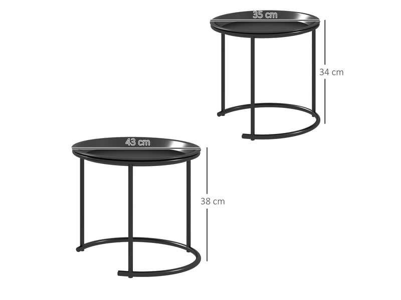  Lot de 2 tables basses rondes gigognes plateaux amovibles industriel style en acier  43 et  35 cm noir  - Conforama C