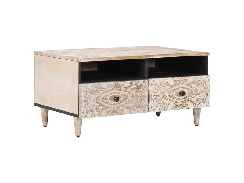 Table basse - table de salon - table à thé blanc 80 x 54 x 40 cm bois de mangue massif - Conforama B