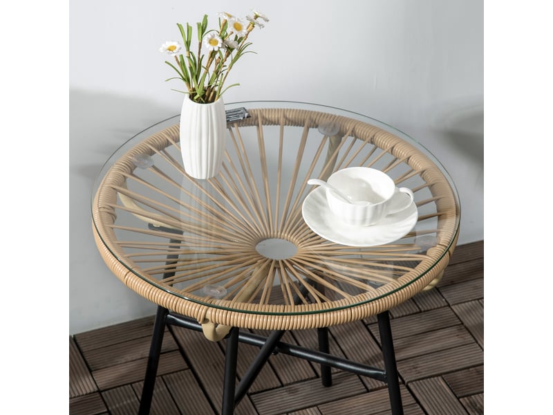 Table basse de jardin ronde ø50 cm en résine tressée beige et noire, style scandinave - Conforama C
