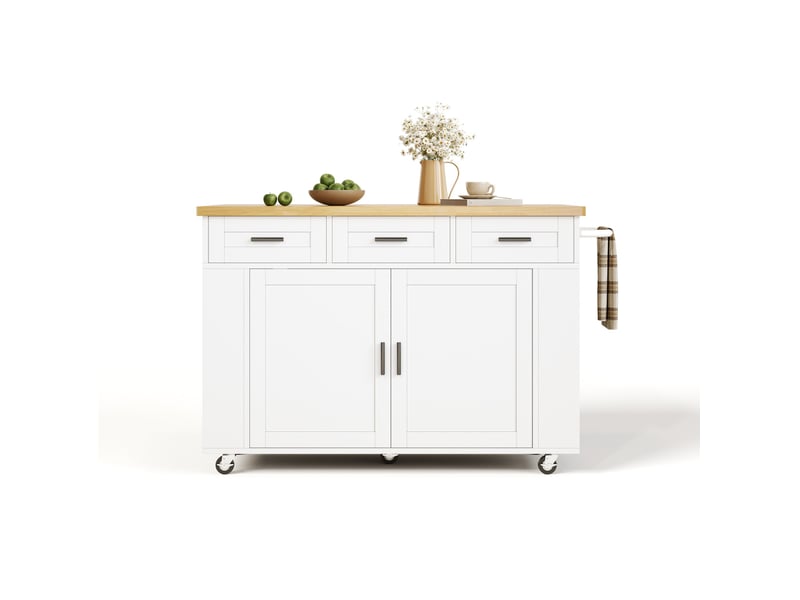 Desserte de cuisine 120x45(70)x84 cm avec plateau rabattable naturel et blanc - Conforama A