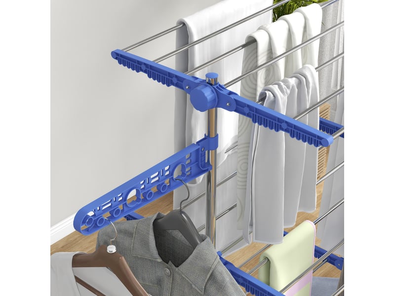 Séchoir à linge tour 142x55x152 cm – bleu – acier, 3 niveaux pliable avec roulettes et flancs réglables - Conforama D