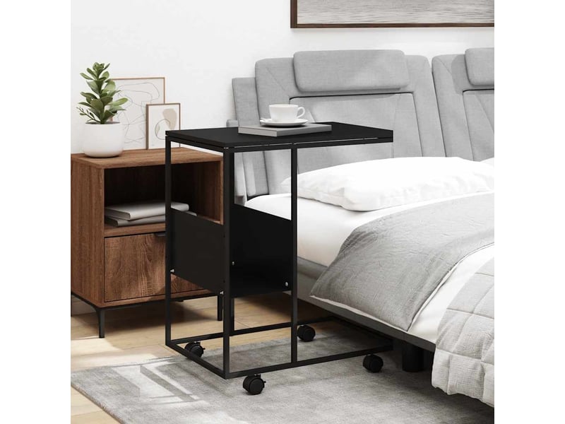  Table d'appoint | bout de canapé table basse avec roues noir 55x36x63,5 cm bois d'ingénierie shl9849  - Conforama C